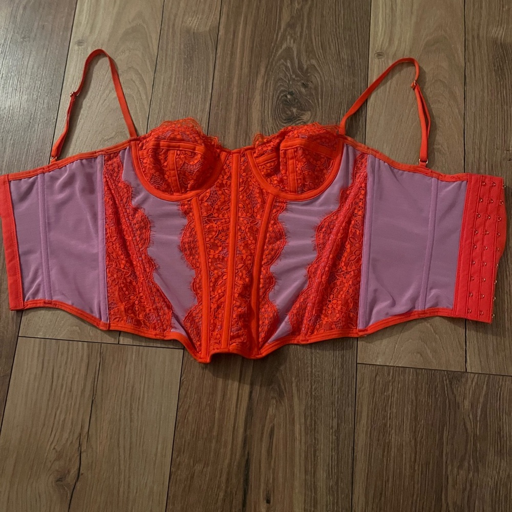 Vibrant Orange & Purple Lace Bustier XS